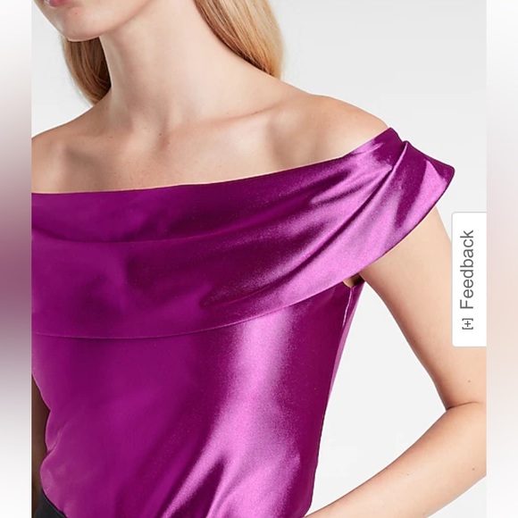 Express Tops - Express Magenta Satin Off The Shoulder Thong Bodysuit Size XS NWT
